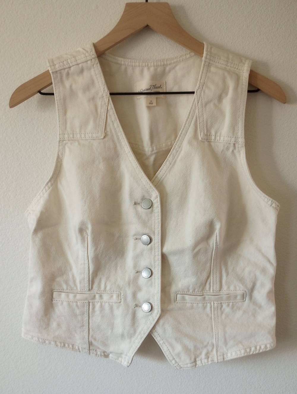 Cream Denim Vest, Size 10, Adjustable Sides, Universal Thread